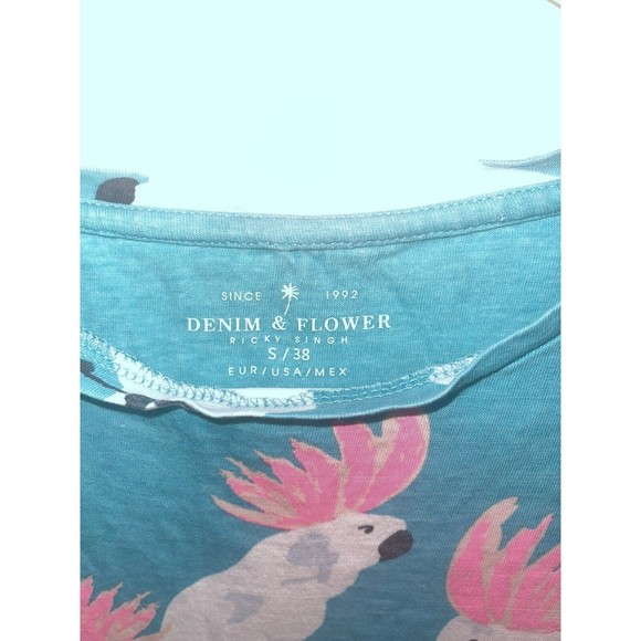 Women Ladies Denim and Flower Blouse Size Small - Picture 2 of 3